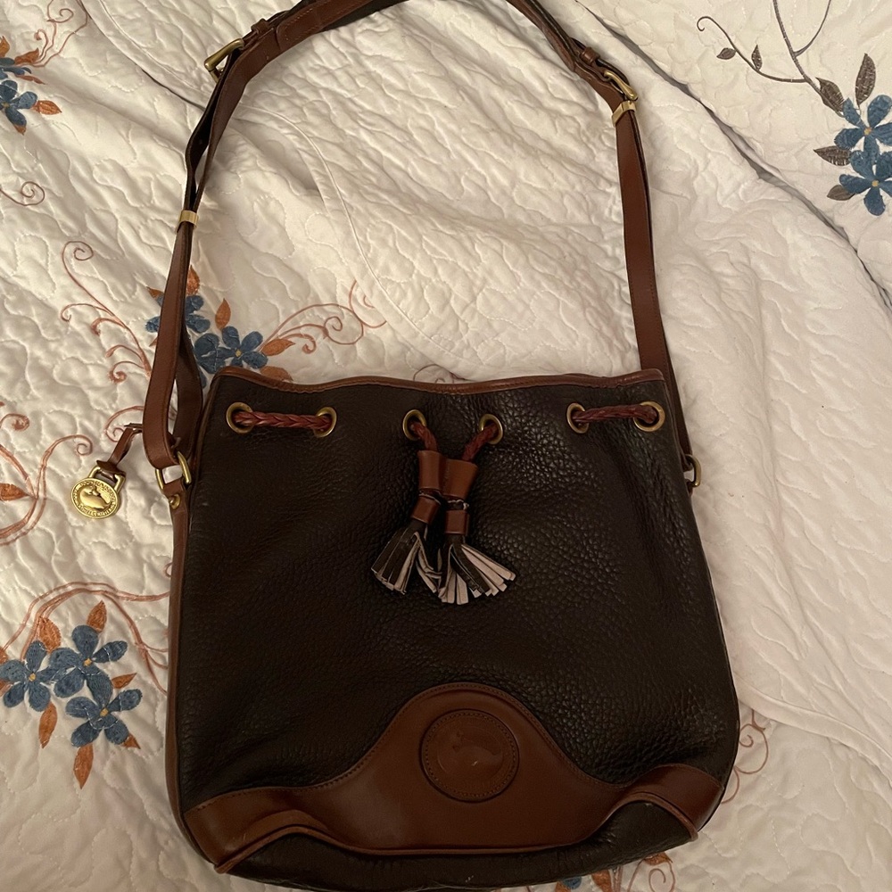 Vintage Dooney & Bourke Brown and tan pebbled Leather bucket Bag